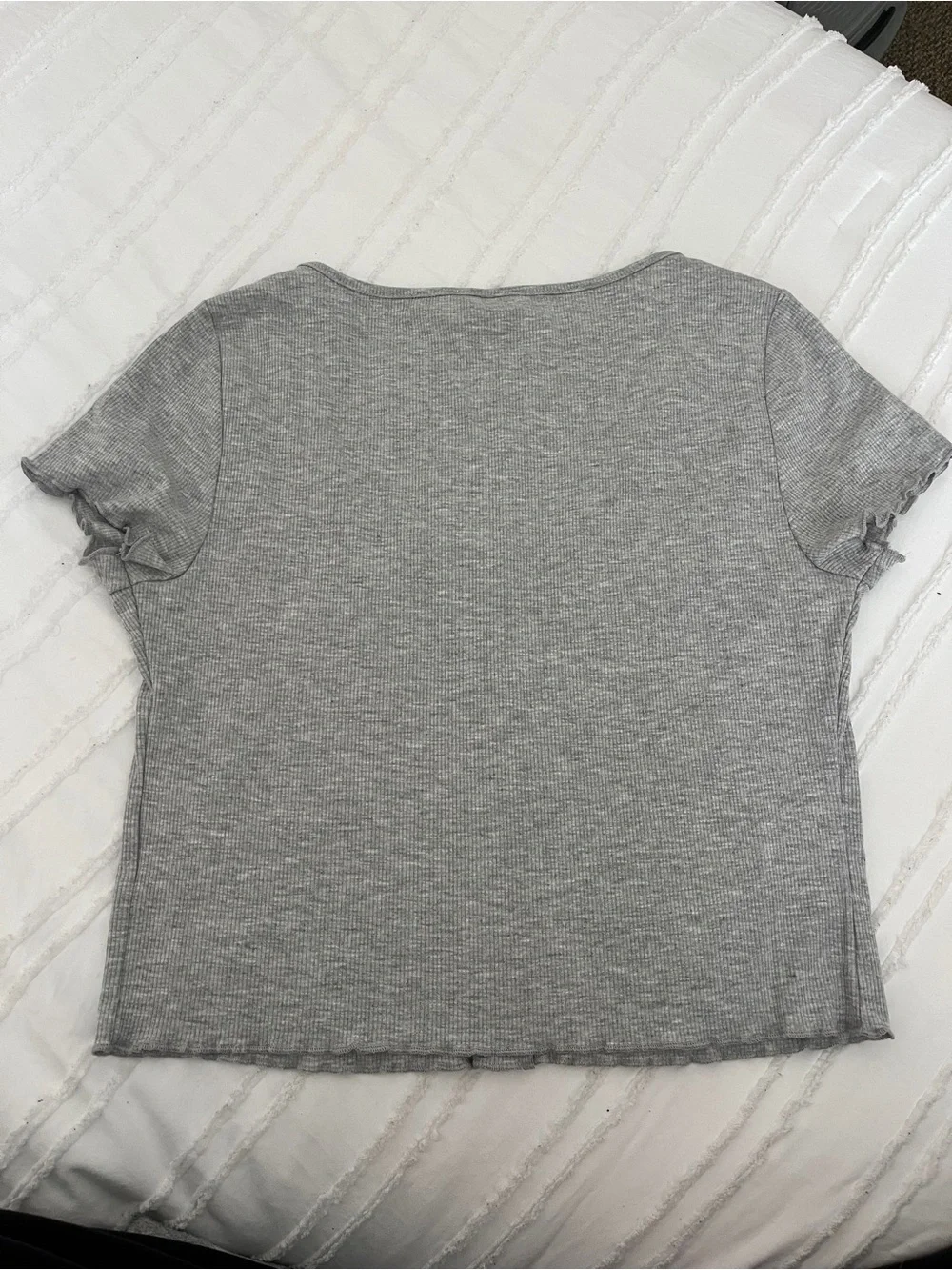 Light Grey Ribbed Button Crop Top - Picture 2 of 3